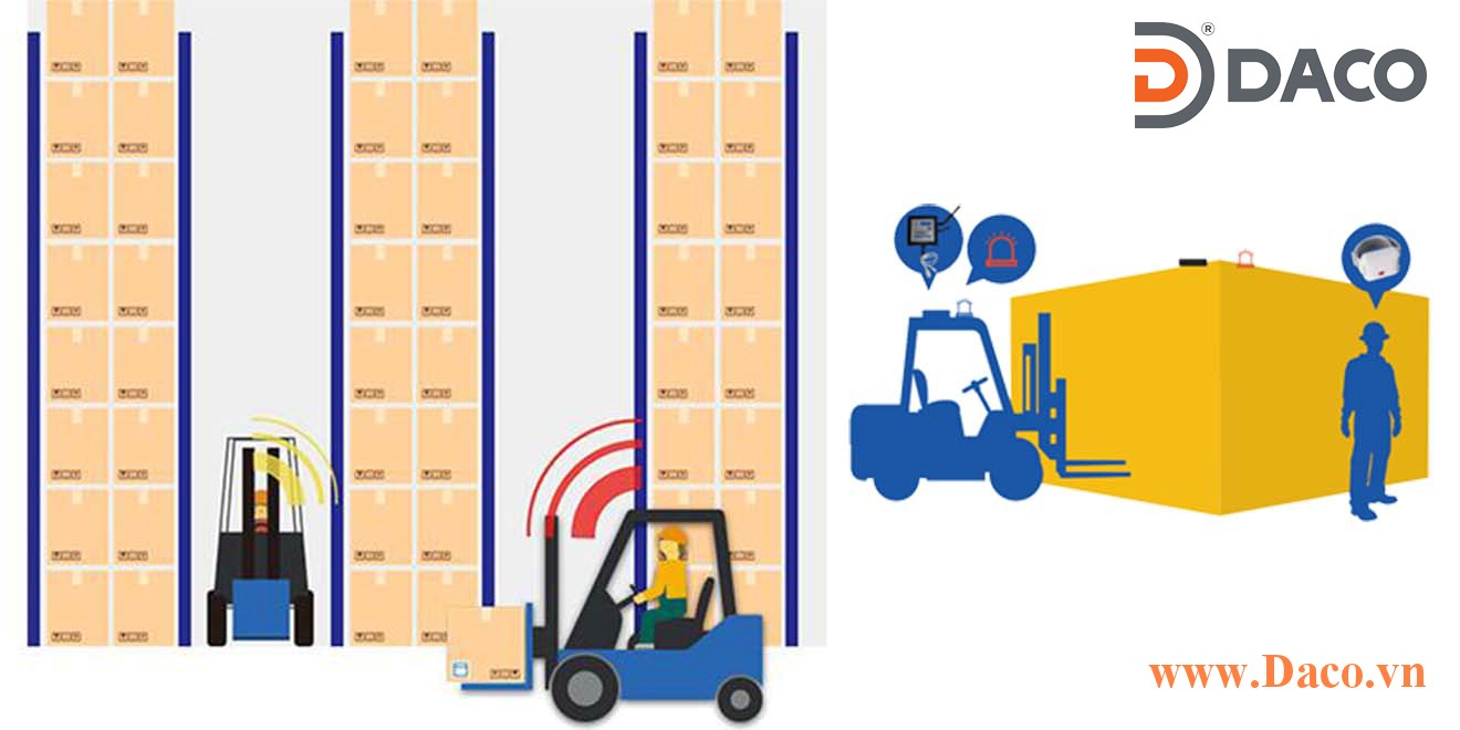 Giải pháp chống va chạm lối đi hẹp giúp giảm rủi ro va chạm xe nâng giữa người và xe Forklift