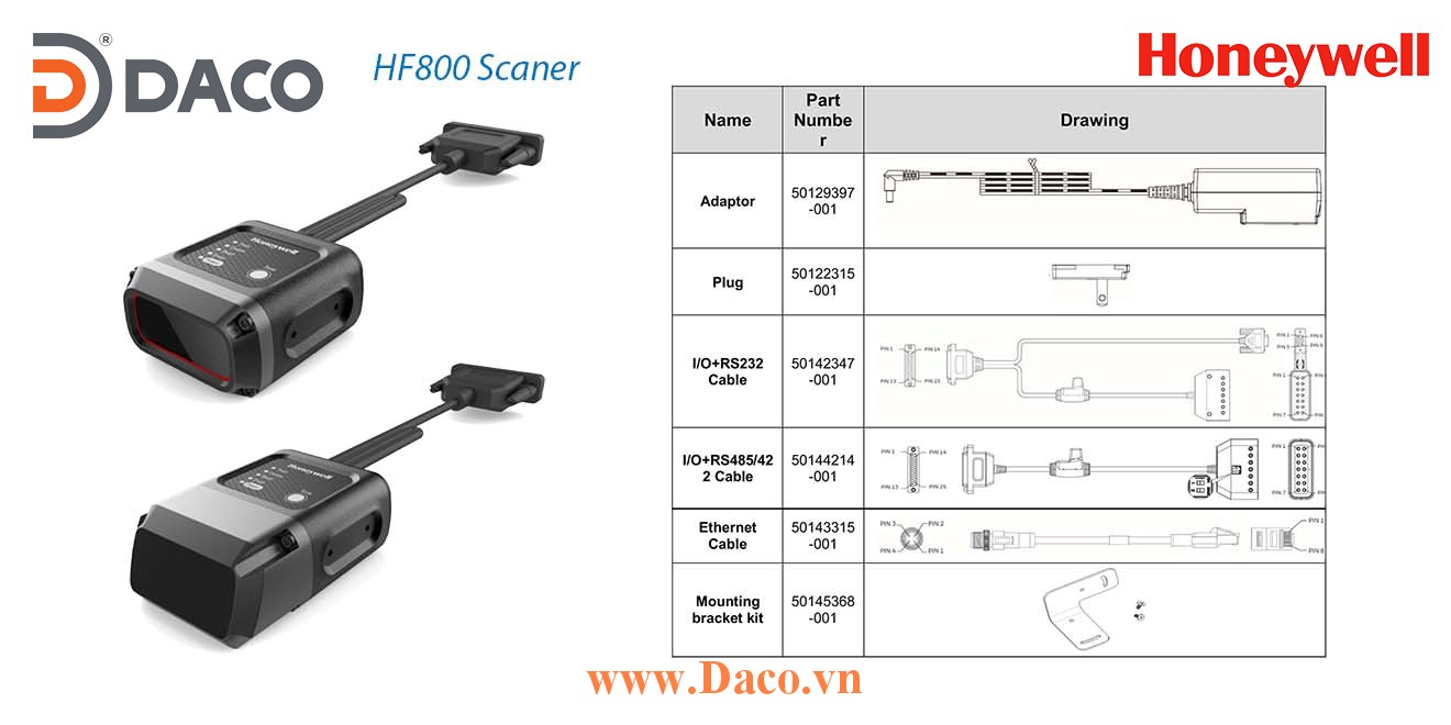 HF800_Accessory Phụ kiện cho Đầu đọc mã vạch Công nghiệp 1D/2D DPM Honeywell