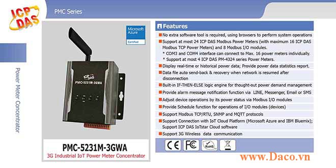 PMC-5231M-3GWA Bộ quản lý tập trung đồng hồ đo điện IoT công nghiệp 3G ICP DAS
