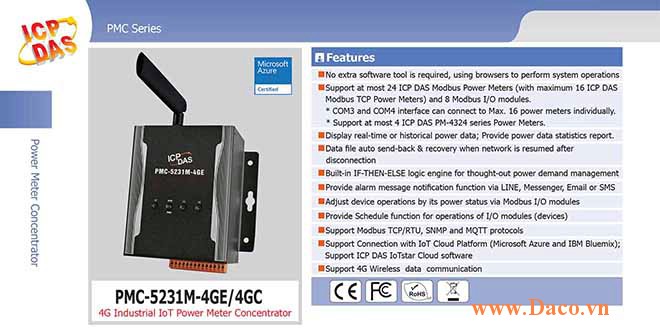 PMC-5231M-4GC/4GE Bộ quản lý tập trung đồng hồ đo điện IoT công nghiệp 4G ICP DAS