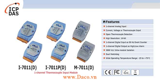 I-7011/I-7011D/I-7011P/I-7011PD/M-7011/M-7011D Module đầu vào cặp nhiệt điện 1 kênh