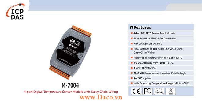 M-7004 Module cảm biến nhiệt độ kỹ thuật số 4 cổng với dây Daisy-Chain