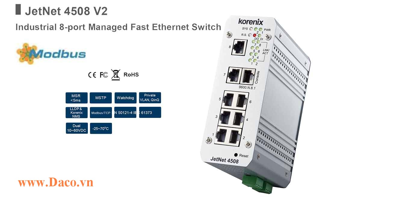 JetNet 4508 Managed Switch công nghiệp Korenix 8 ETN Port