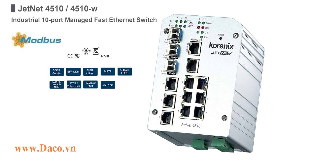 JetNet 4510 Managed Switch công nghiệp Korenix 10 FE Port