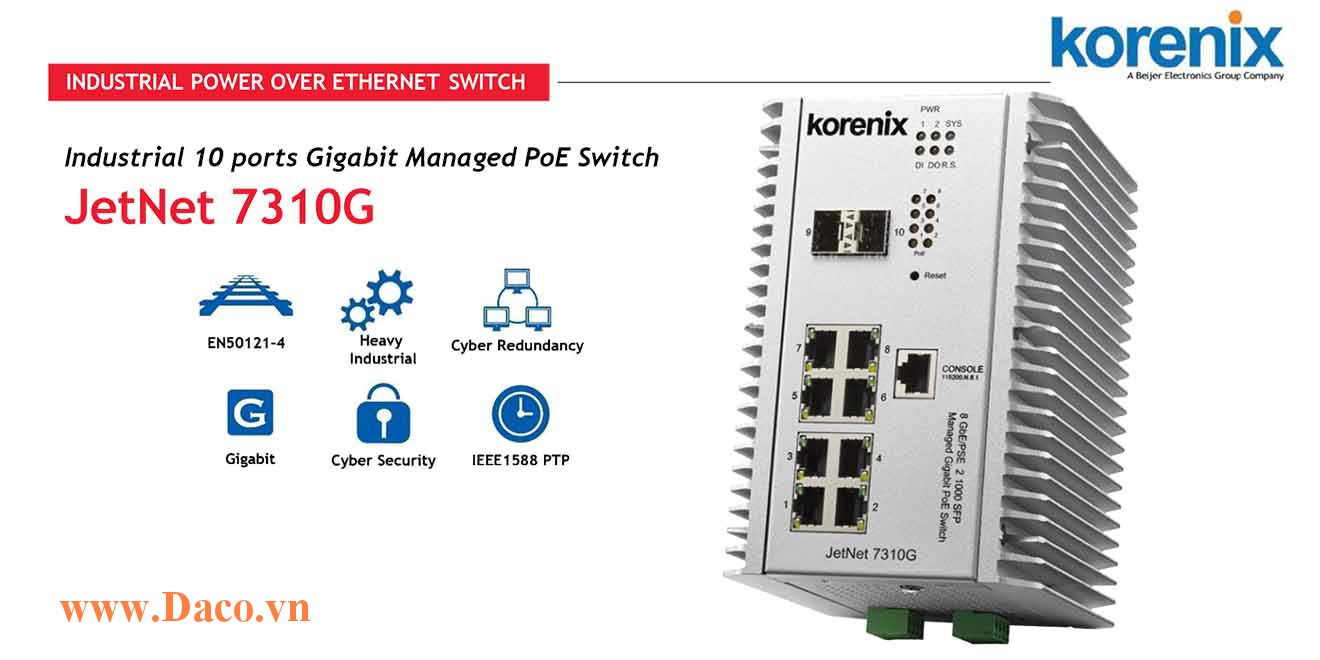 JetNet 7310G Managed Switch công nghiệp Korenix 10G POE Port
