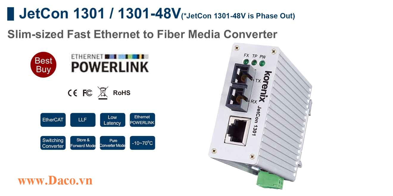 JetCon 1301 Bộ chuyển đổi truyền thông từ Fast Ethernet sang cáp sợi quang 1 FE Port