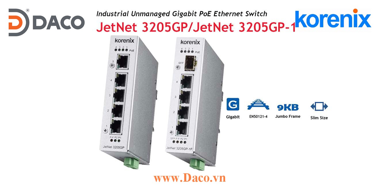 JetWave 3205GP Korenix Switch PoE công nghiệp  4 PoE cổng LAN