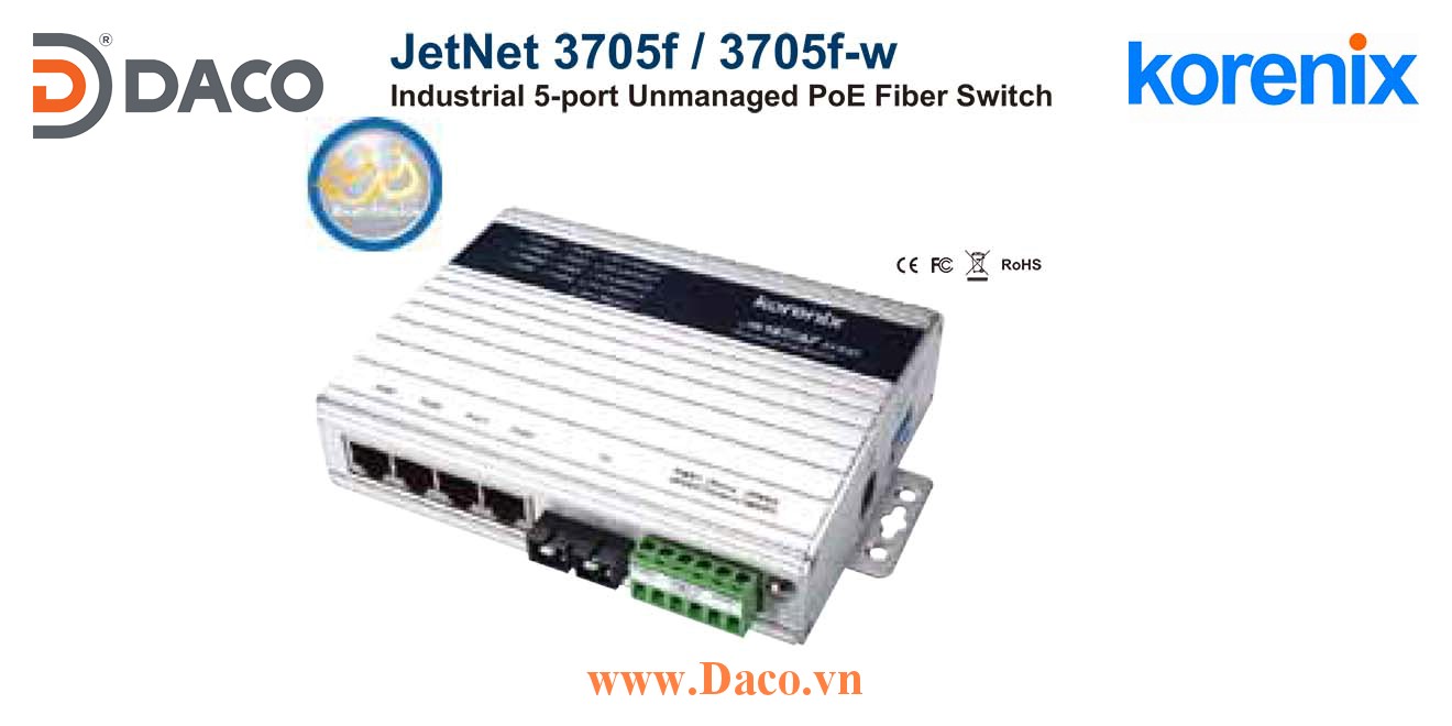 JetNet 3705f Korenix Industrial 5-port Power Over Ethernet Switch
