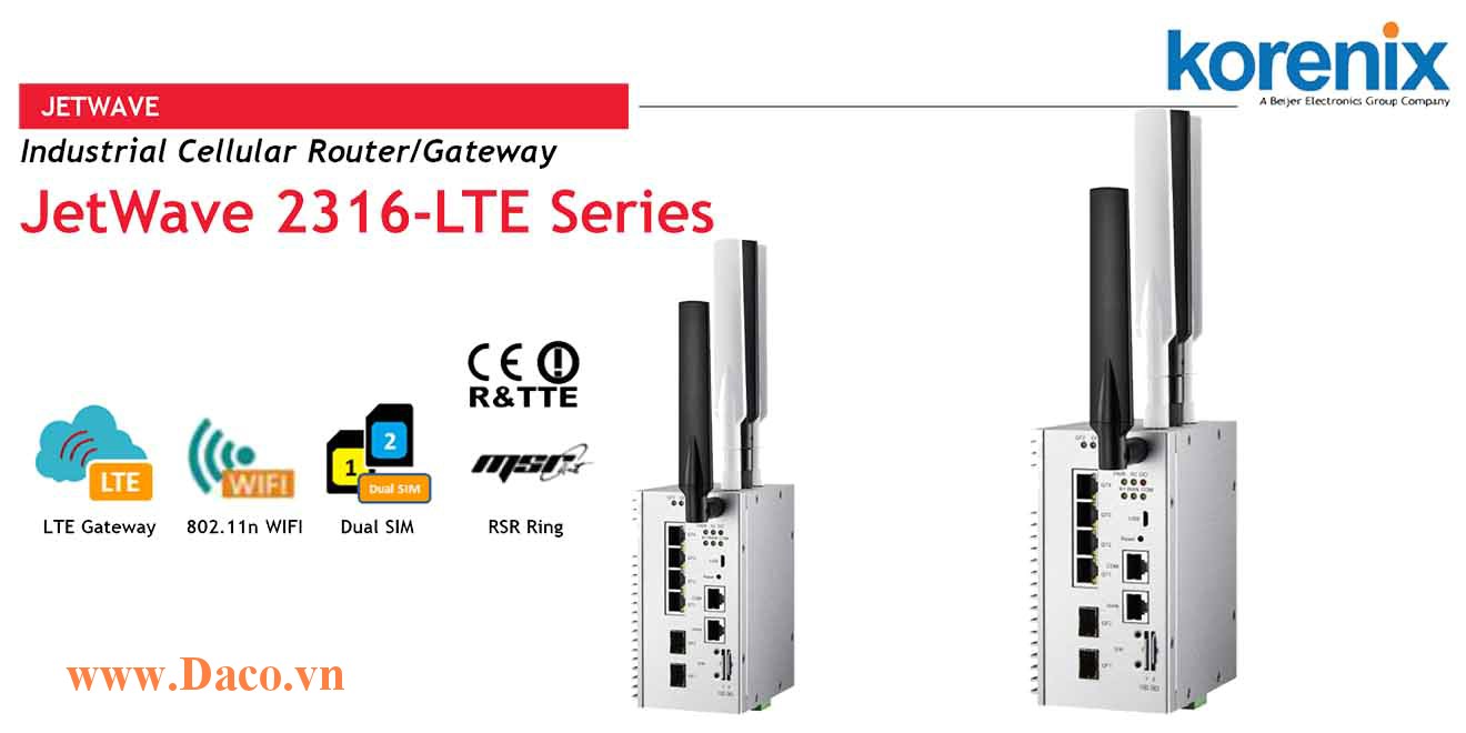 JetWave 2316-LTE Industrial Cellular + WIFI + Gigabit Switch IP Gateway