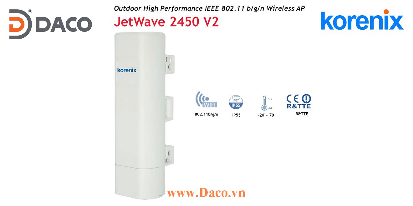 JetWave 2450 V2 Korenix Switch không dây công nghiệp ngoài trời 300Mbps PoE LAN, 2Km