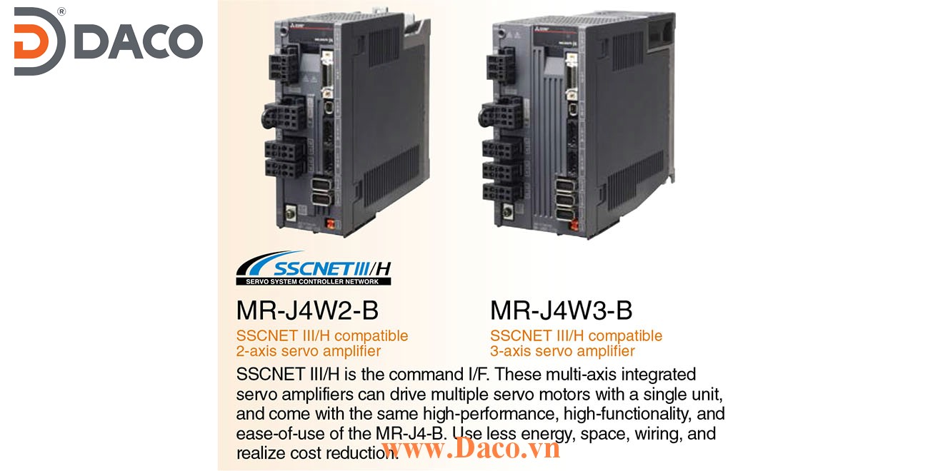 MR-J4W2-44B Bộ điều khiển Servo Driver Mitsubishi 2 trục 0.4 kW 3 Pha hoặc 1 Pha 220 VAC SSCNET III/H