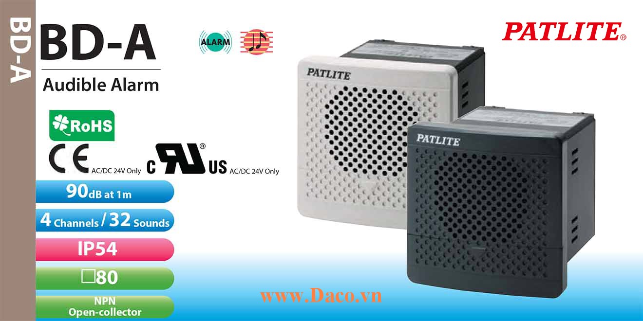BD-100AC-J Loa báo tín hiệu tủ điện âm MP3 Patlite 32 kênh âm thanh ghi sẵn 90dB IP54