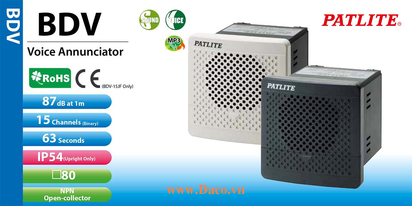 BDV-15JF-K Loa báo tín hiệu tủ điện âm MP3 Patlite 15 kênh thoại MP3 90dB IP54
