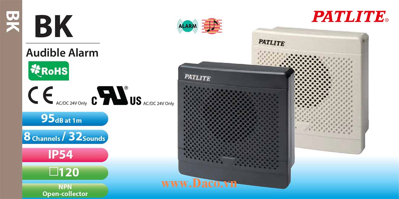 BK-100E-J Loa báo tín hiệu tủ điện âm MP3 Patlite 32 kênh âm thanh ghi sẵn 95dB IP54