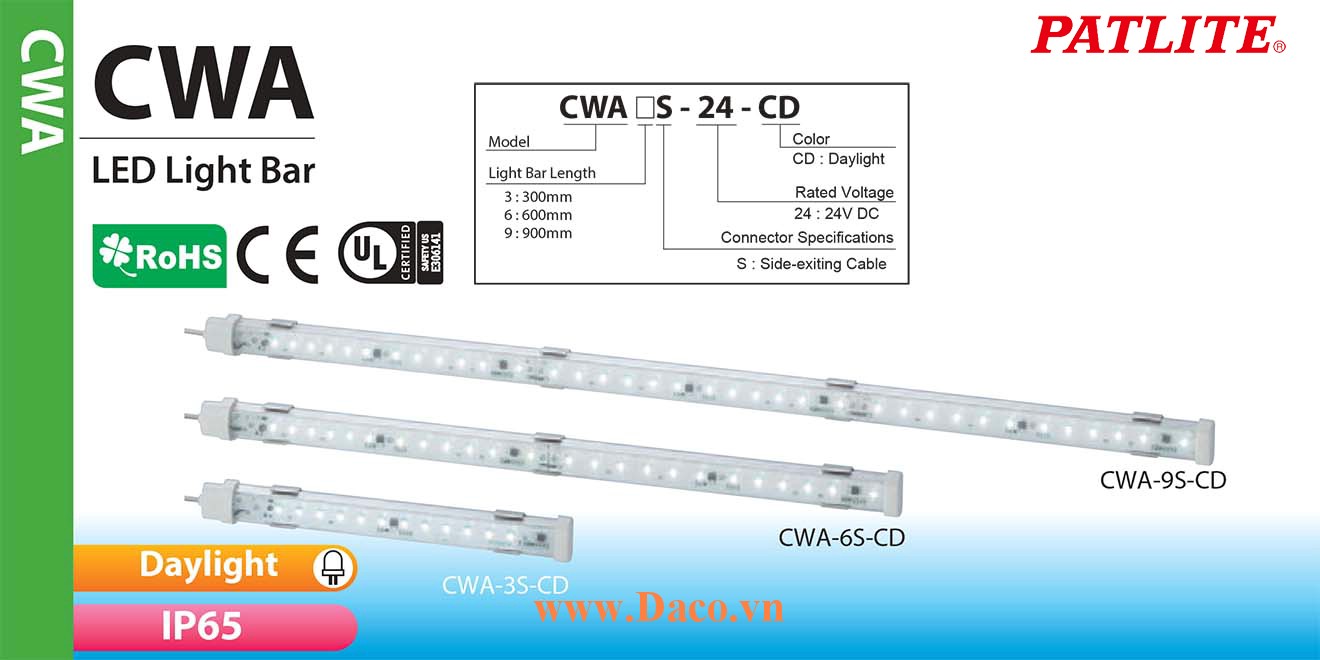 CWA6S-6S-24-CD Đèn LED chiếu sáng tủ điện Patlite Bóng LED Dài 600mm IP65