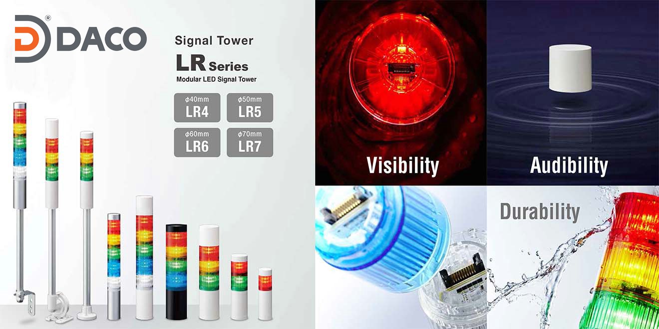 LR6-401WJBW-RYGB Đèn tháp Patlite Φ60 Bóng LED 4 tầng Còi Buzzer 88dB IP65