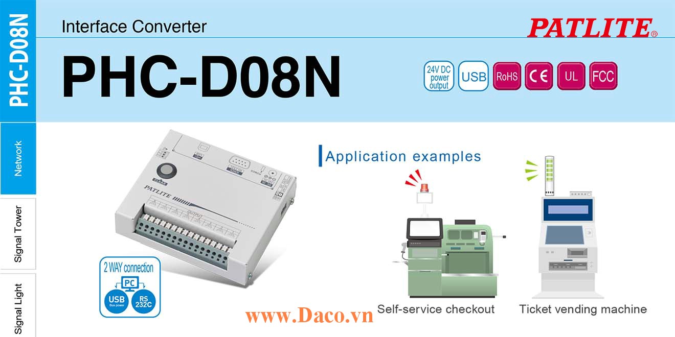 PHC-D08 Bộ giao tiếp USB-RS232 điều khiển 8 kênh đầu ra relay IP20