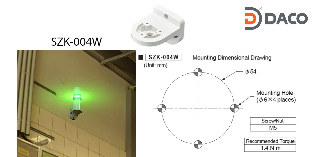 SZK-004W Chân gá đèn tháp Patlite dòng LR6, LR7 Gá gắn tường Φ22, Nhựa PC