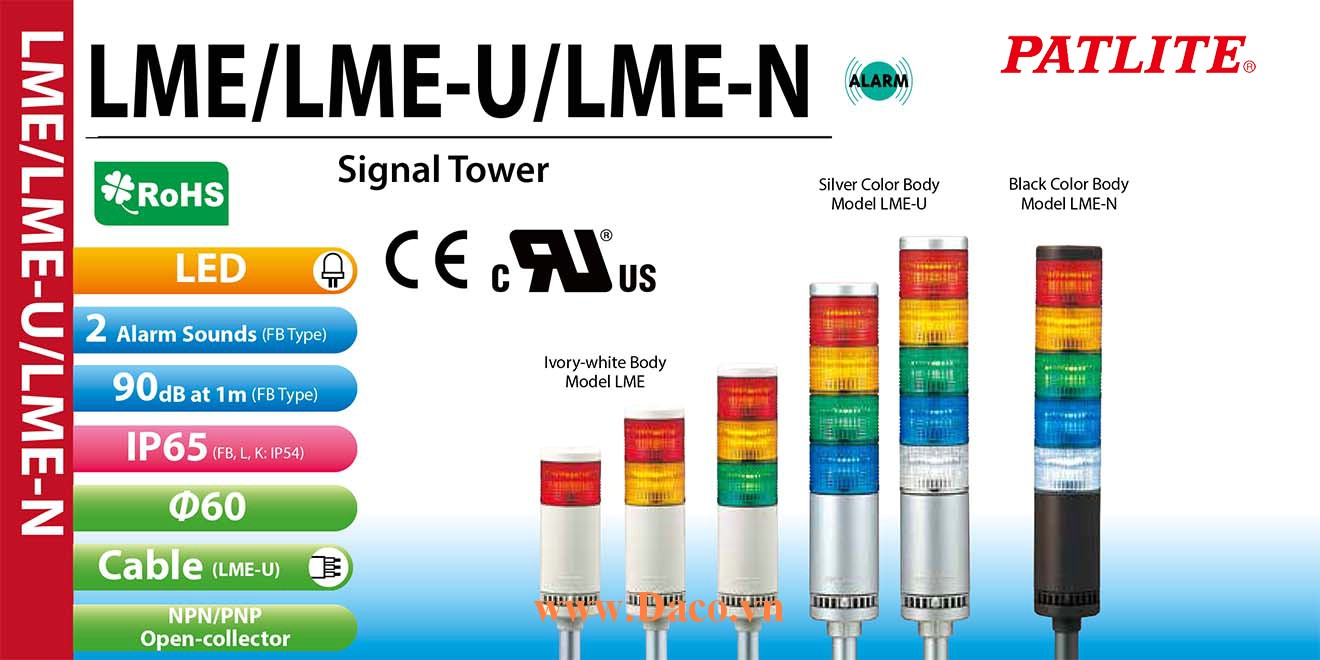 LME-420L-RYGC Đèn cảnh báo tháp Patlite Φ60 Bóng LED 4 tầng IP54