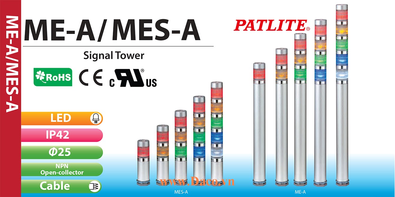 ME-202A-RY Đèn tháp báo hiệu Patlite Φ25 Bóng LED 2 tầng IP65