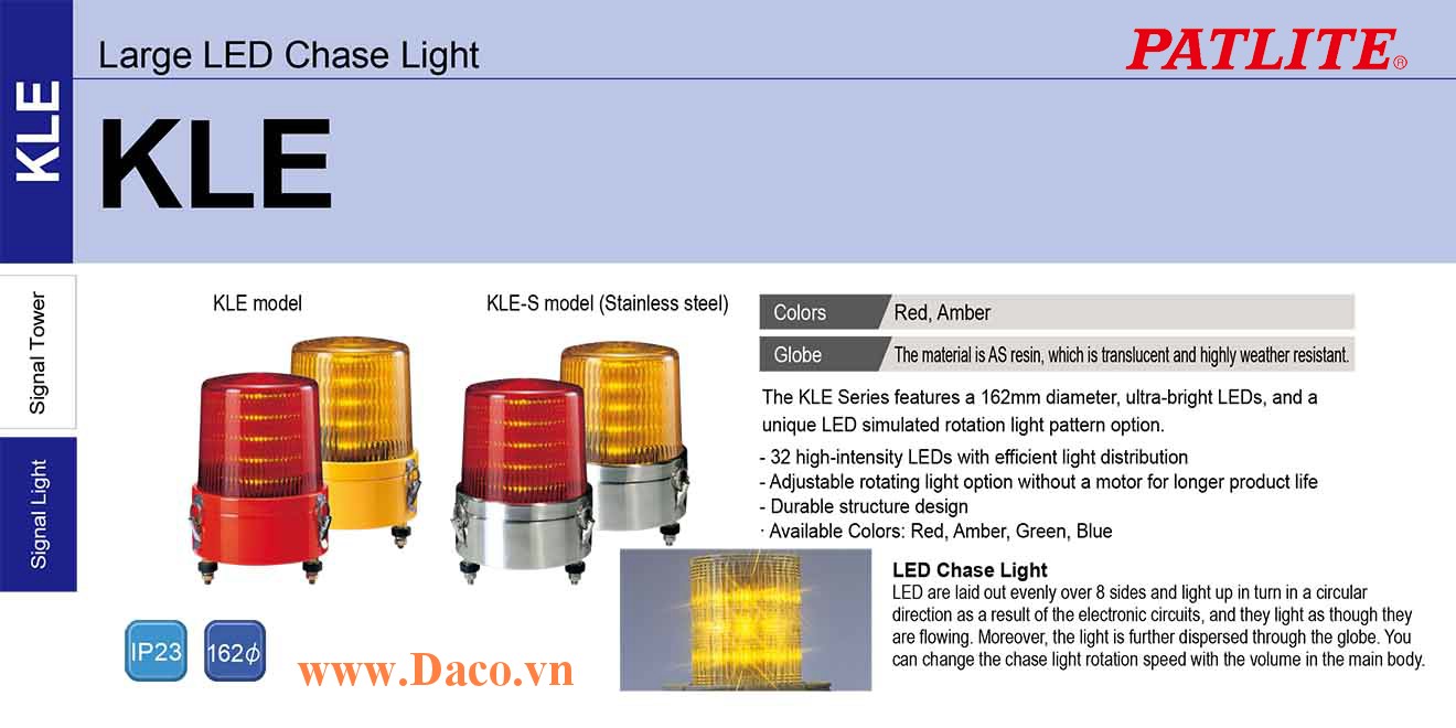 KLE-100S-Y Đèn báo hiệu Quay giả lập-Sáng nhâp nháy Patlite Φ162 Bóng LED IP23