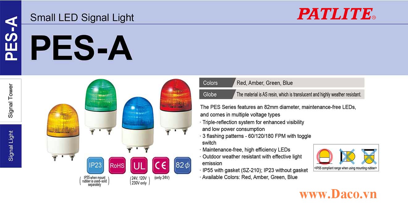 PES-12A-R Đèn nhấp nháy báo hiệu Patlite Φ82 Bóng LED IP23