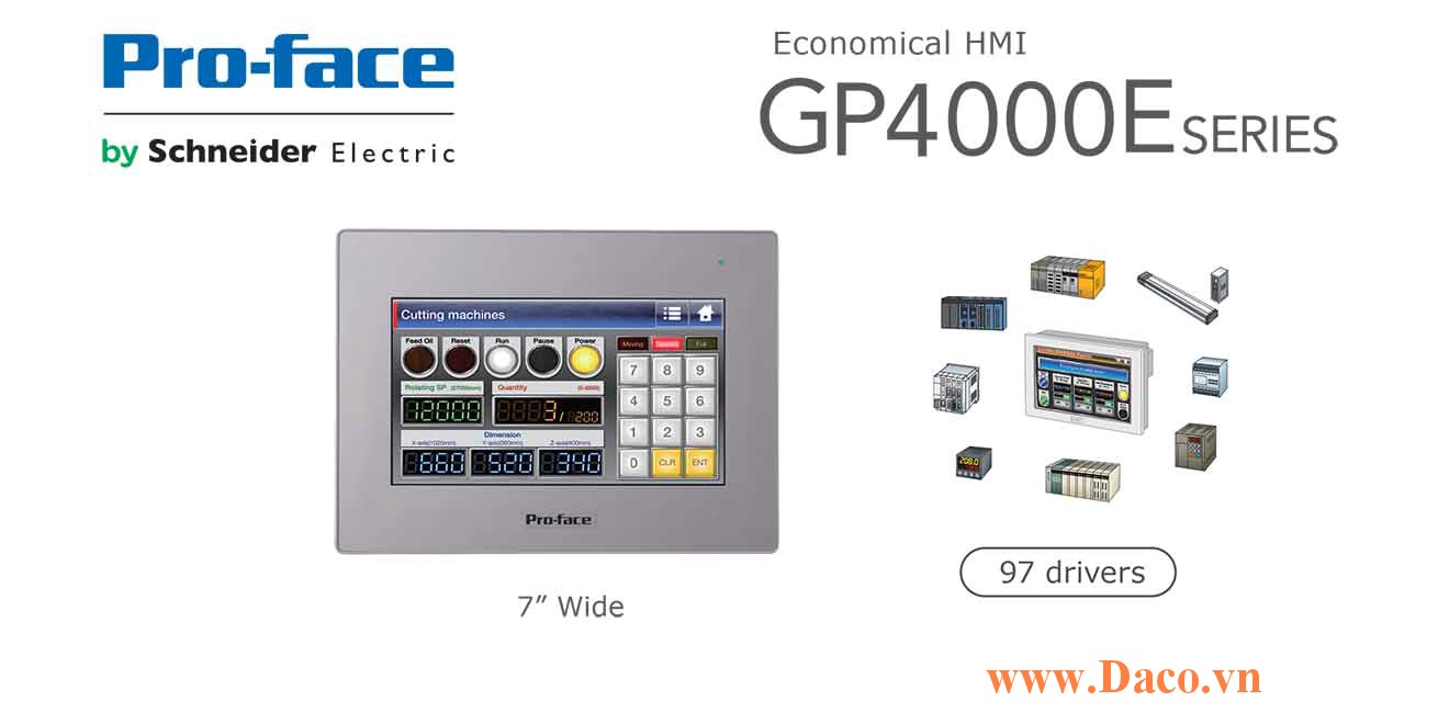 PFXGP4402WADW Màn hình cảm ứng HMI Proface GP4000E 7 Inch Màu RS232, RS422, RS485, LAN, USB