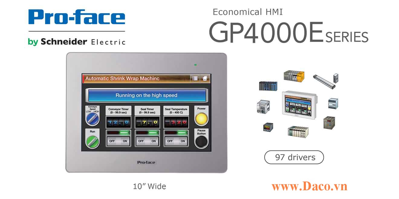 PFXGP4502WADW Màn hình cảm ứng HMI Proface GP4000E 10 Inch Màu RS232, RS422, RS485, LAN, USB