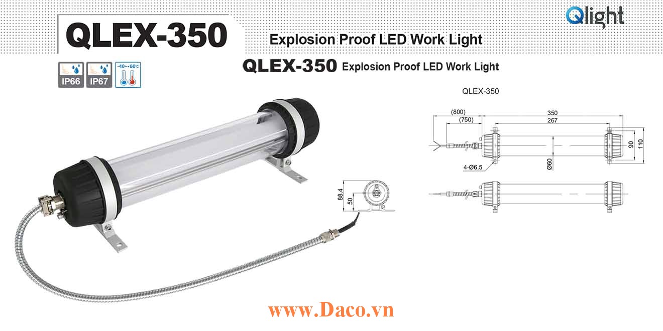 QLEX-350-24 Đèn LED chống dầu máy công cụ phòng nổ 350mm Bóng LED  IP66/IP67-KCs-NEPSI