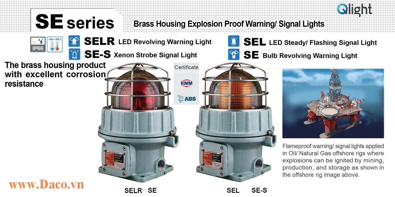 SELR-12-G Đèn quay cảnh báo phòng nổ Qlight Φ155 Bóng LED IP66-KIM-ABS