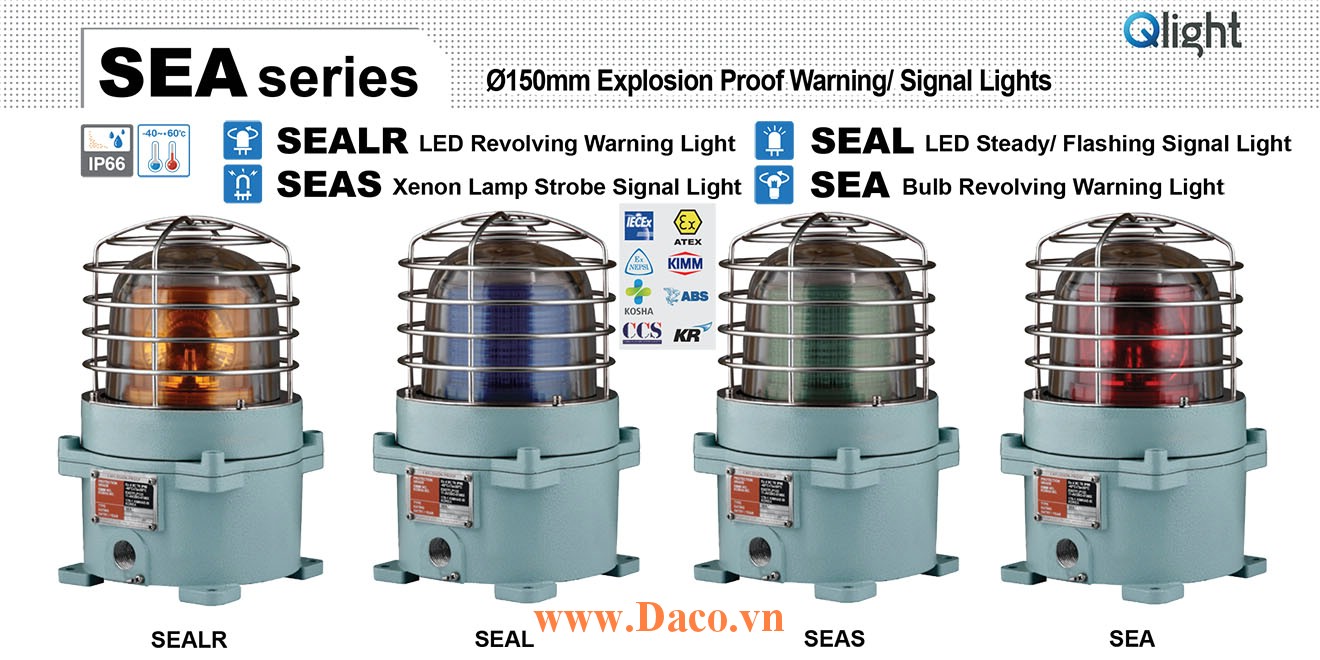 SEA-12-G Đèn quay cảnh báo phòng nổ Qlight Φ167 Bóng Sợi đốt Quay IP66-IECEx-ATEX-NEPSI, 12VDC