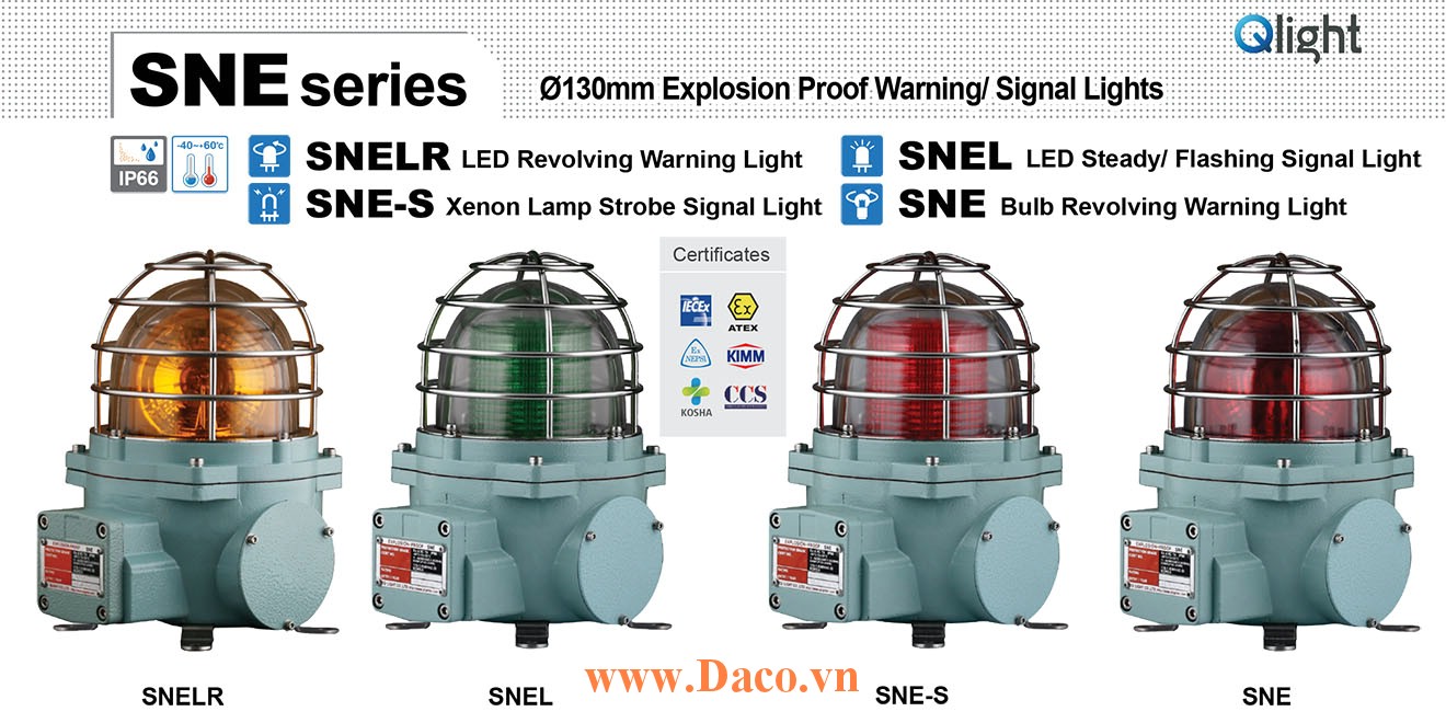 SNE-110-A Đèn quay báo hiệu phòng nổ Qlight Φ152 Bóng Sợi đốt Quay IP66-IECEx-ATEX-NEPSI-KIMM, 110VAC