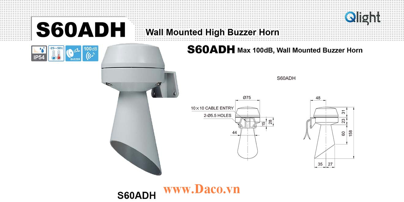 S60ADH-24 Còi báo hiệu Qlight gắn tường  IP54, 24VDC