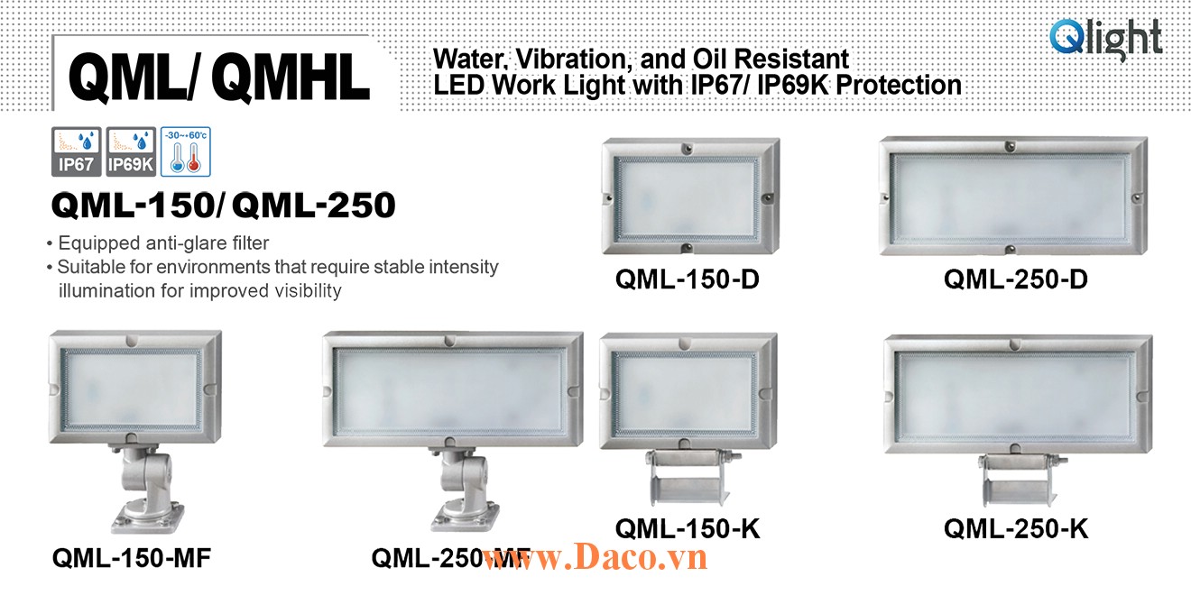QMHL-250-MF-24 Đèn LED chiếu sáng chống nước, chống dầu, chống rung Qlight IP67