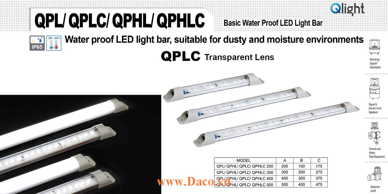 QPLC-400 Đèn LED chống nước Qlight Bóng LED Dài 400 mm IP65