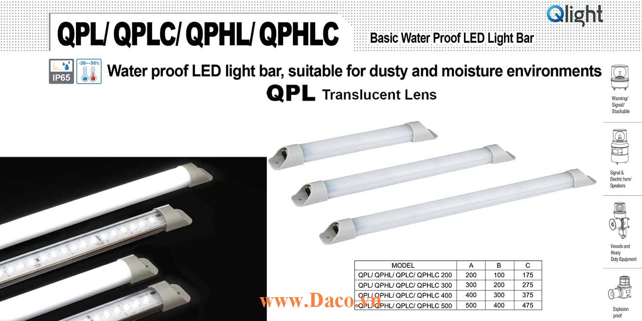 QPL-400 Đèn LED chống nước Qlight Bóng LED Dài 400 mm IP65