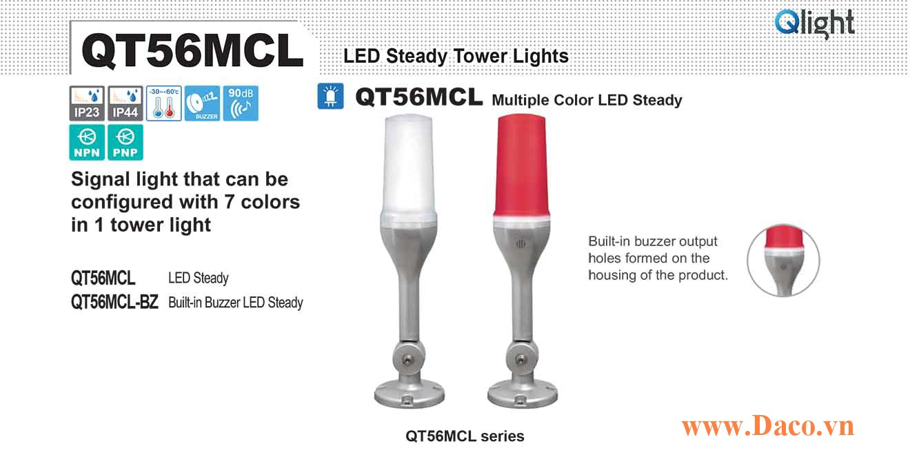 QT56MCL-24 Đèn tháp 7 màu báo hiệu Qlight Φ56 Bóng LED 7 Màu IP44