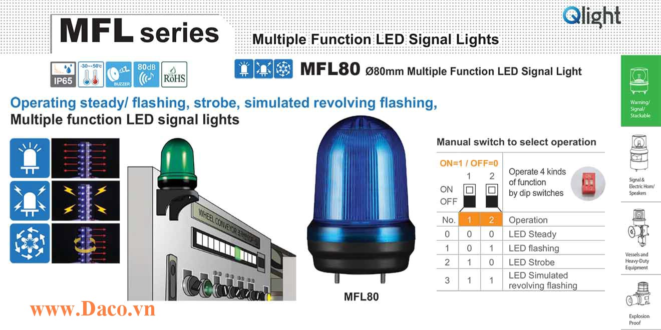 MFL80-BZ-12/24-G Đèn báo hiệu đa chức năng Qlight Φ80 Bóng LED 10VDC~30VDC IP44