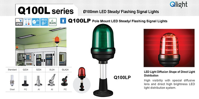 Q100LP-12/24-A-QLA24 Đèn báo hiệu Qlight Φ100 Bóng LED 12VDC~24VDC IP65