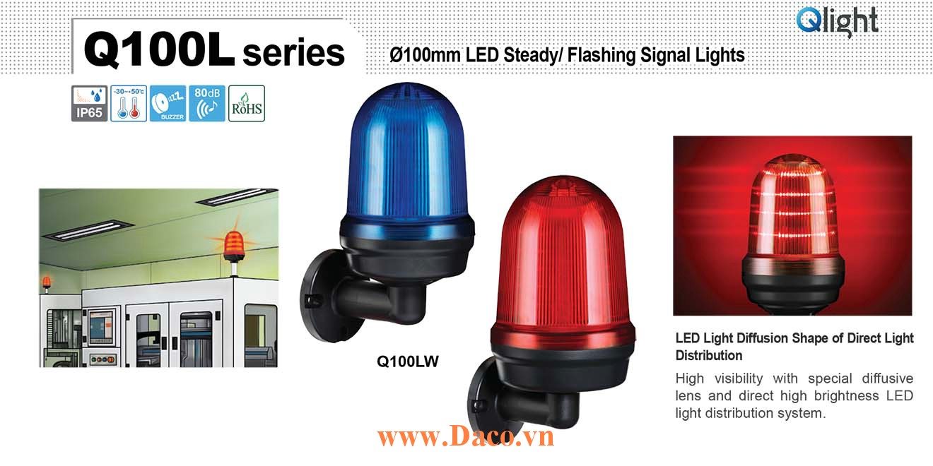 Q100LW-BZ-110/220-A Đèn cảnh báo Qlight Φ100 Bóng LED 110VAC~220VAC IP44