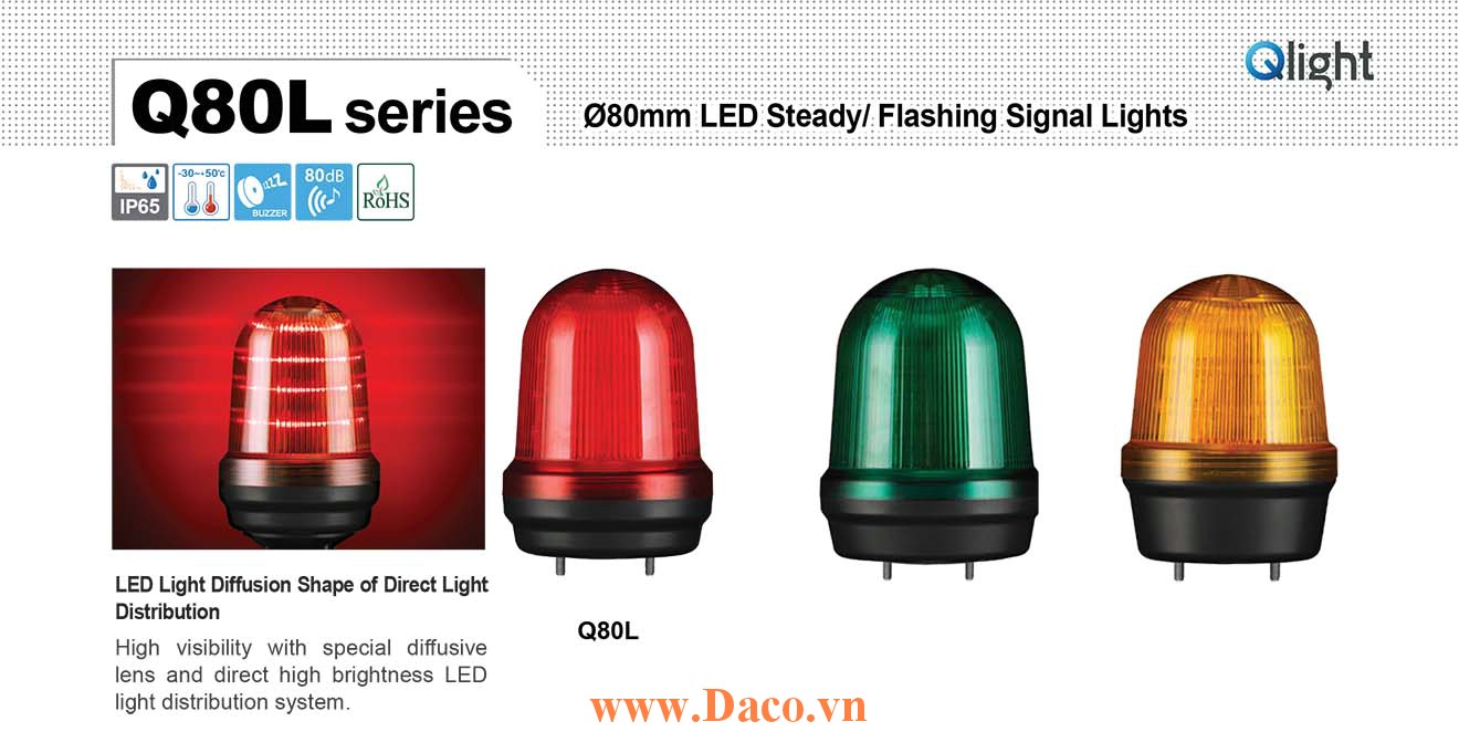 Q80L-110/220-A Đèn báo hiệu Qlight Φ80 Bóng LED 110VAC~220VAC IP65