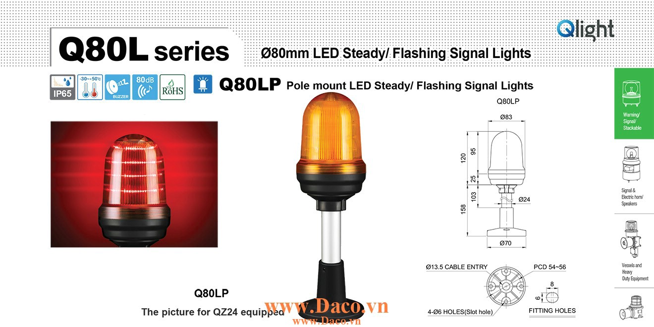 Q80LP-BZ-12/24-B-QLA24 Đèn cảnh báo Qlight Φ80 Bóng LED 12VDC~24VDC IP65