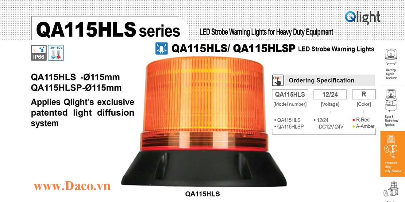 QA115HLSP-12/24-A Đèn báo hiệu xe công trình Qlight Φ115 Bóng LED 12/24 IP66