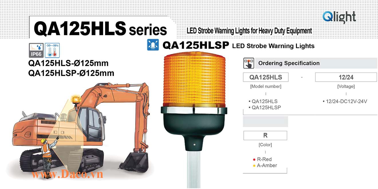 QA125HLSP-12/24-A Đèn báo hiệu xe công trình Qlight Φ125 Bóng LED 12/24 IP66