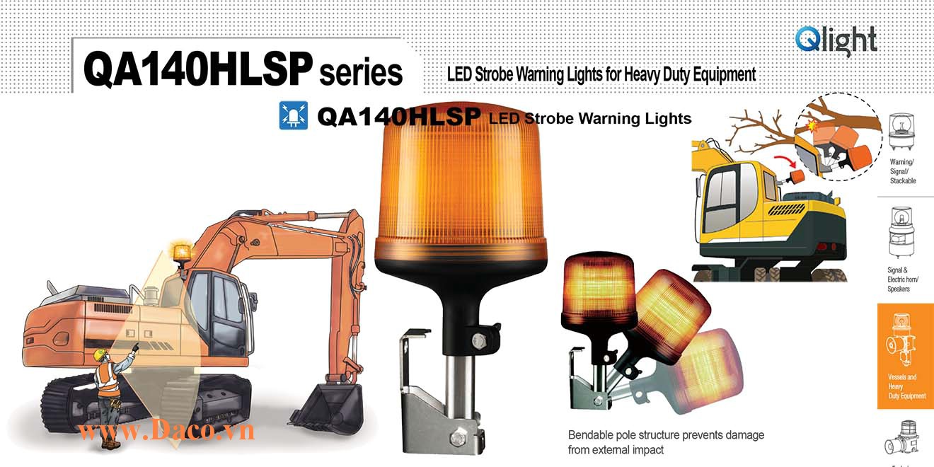 QA140HLSP-12/24-A Đèn báo hiệu xe công trình siêu sáng Qlight Φ140 Bóng LED 12/24 IP66