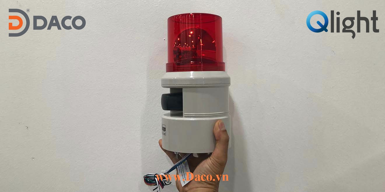 S100D Hình ảnh thực tế Đèn báo hiệu có loa 5 âm báo Qlight Hàn Quốc Φ100