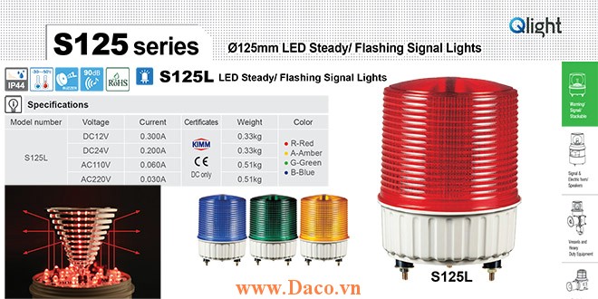 S125L-12-R Đèn cảnh báo Qlight Φ125 Bóng LED 12VDC IP44