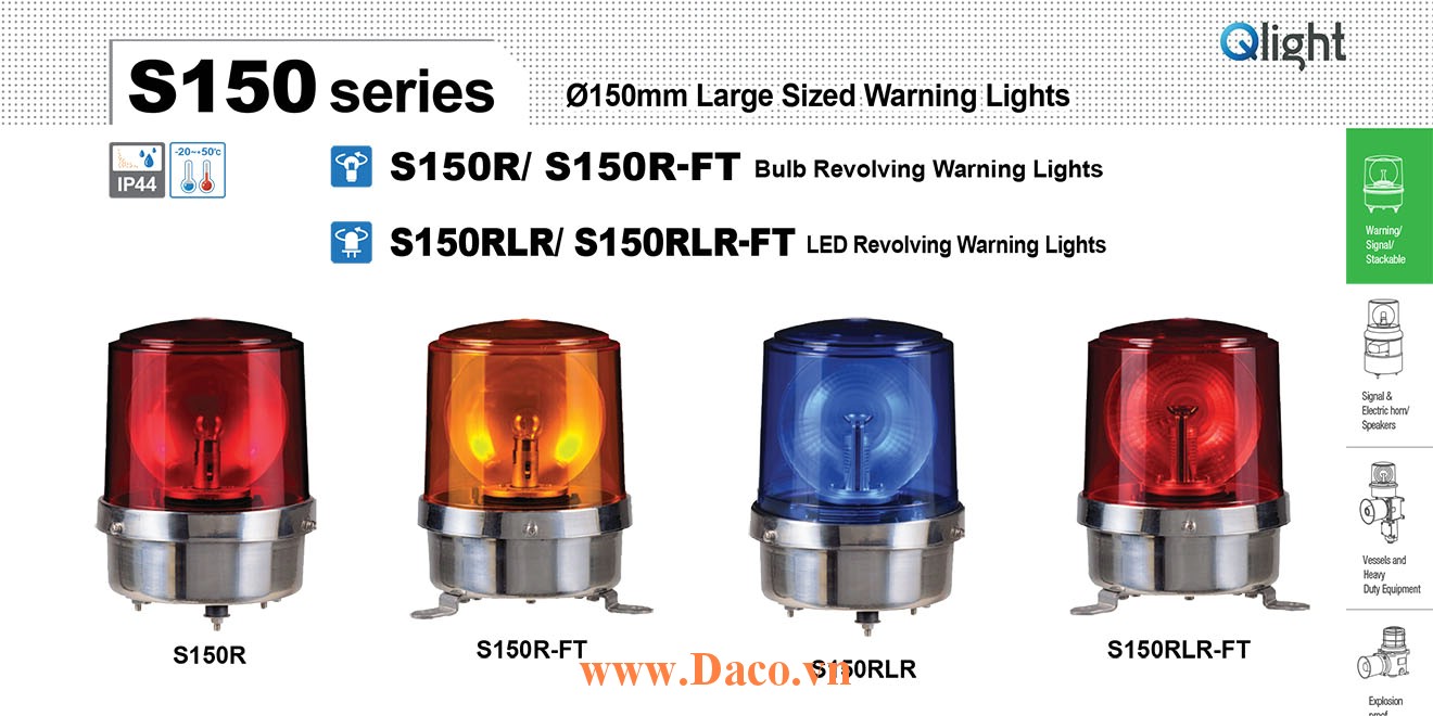 S150RLR-24-R Đèn quay tín hiệu Qlight Φ150 Bóng LED 24VDC IP44