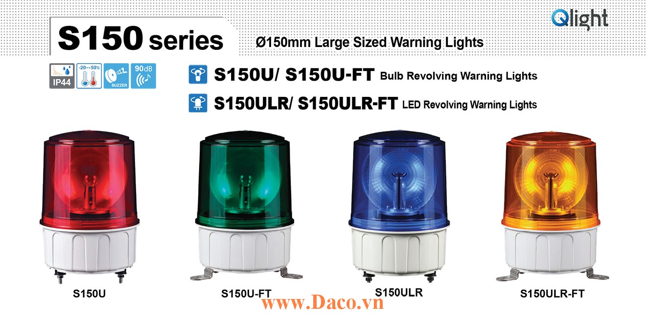 S150ULR-12-R Đèn quay tín hiệu Qlight Φ150 Bóng LED 12VDC IP44