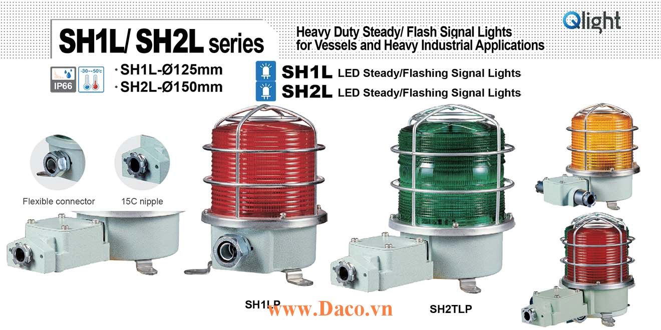 SH1L-24-R Đèn cảnh báo Qlight Φ125 Bóng LED Nhấp nháy IP66, KIM, ABS, CE